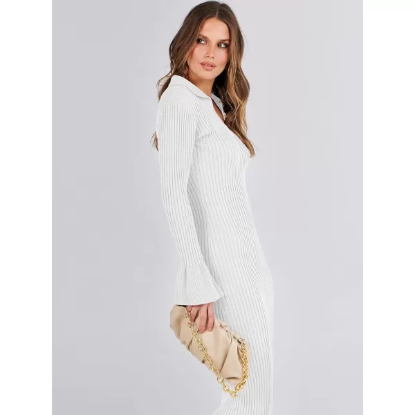 Caracilia Women's Sweater Dress 2023 Fall Long Sleeve V Neck Slim Fit Elegant Ribbed Knit Bodycon Midi Dress