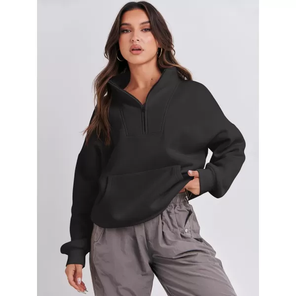 Caracilia Women's Sweatshirts Long Sleeve Oversized Fleece Half Zip Crop Hoodies Teen Girls Y2K Fall Pullover