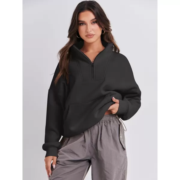 Caracilia Women's Sweatshirts Long Sleeve Oversized Fleece Half Zip Crop Hoodies Teen Girls Y2K Fall Pullover