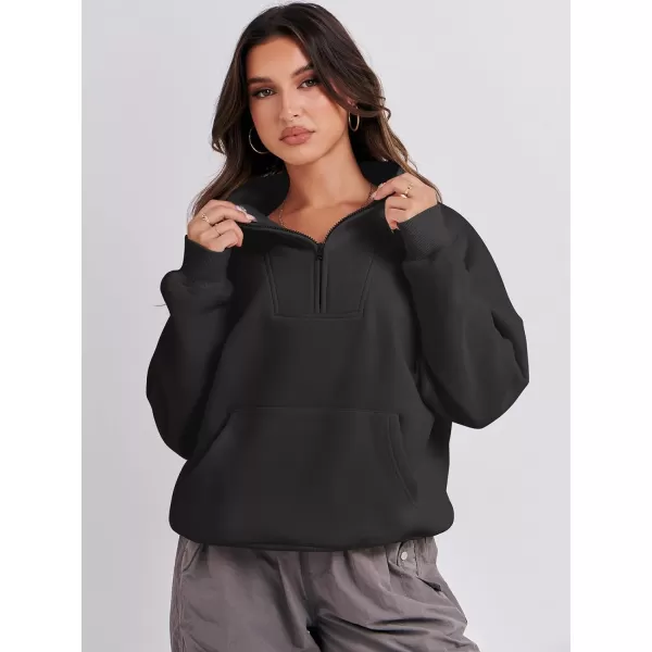 Caracilia Women's Sweatshirts Long Sleeve Oversized Fleece Half Zip Crop Hoodies Teen Girls Y2K Fall Pullover