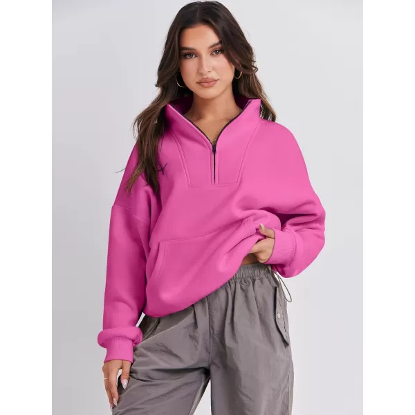 Caracilia Women's Sweatshirts Long Sleeve Oversized Fleece Half Zip Crop Hoodies Teen Girls Y2K Fall Pullover