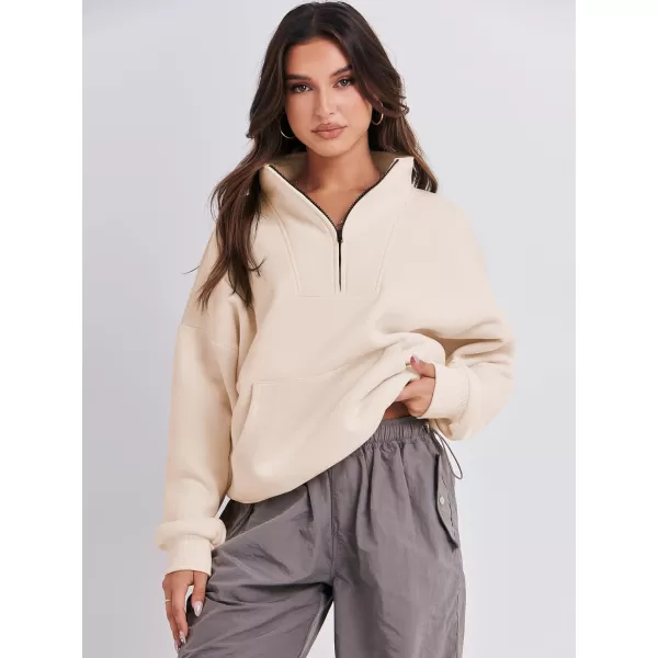 Caracilia Women's Sweatshirts Long Sleeve Oversized Fleece Half Zip Crop Hoodies Teen Girls Y2K Fall Pullover