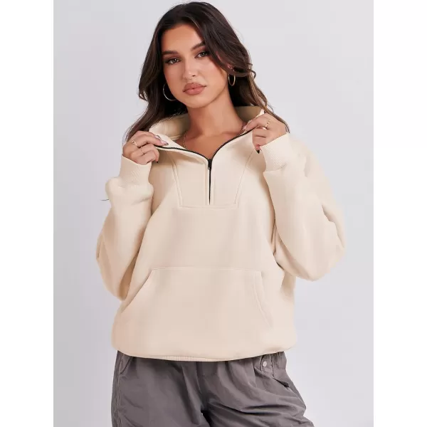 Caracilia Women's Sweatshirts Long Sleeve Oversized Fleece Half Zip Crop Hoodies Teen Girls Y2K Fall Pullover