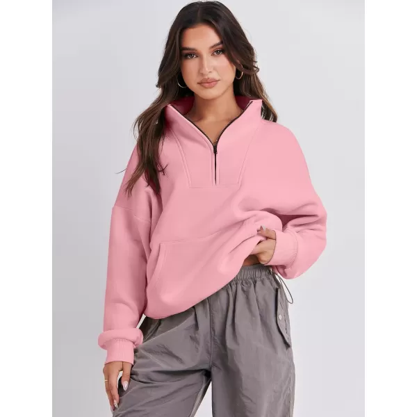 Caracilia Women's Sweatshirts Long Sleeve Oversized Fleece Half Zip Crop Hoodies Teen Girls Y2K Fall Pullover