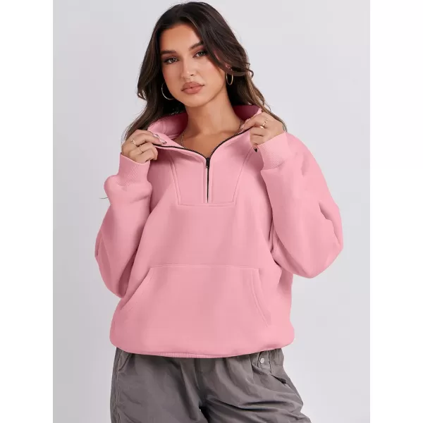 Caracilia Women's Sweatshirts Long Sleeve Oversized Fleece Half Zip Crop Hoodies Teen Girls Y2K Fall Pullover