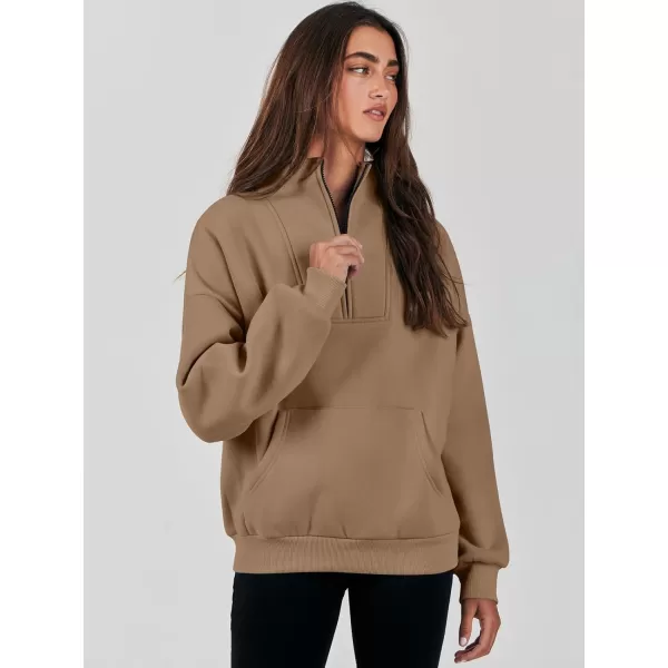 Caracilia Women's Sweatshirts Long Sleeve Oversized Fleece Half Zip Crop Hoodies Teen Girls Y2K Fall Pullover