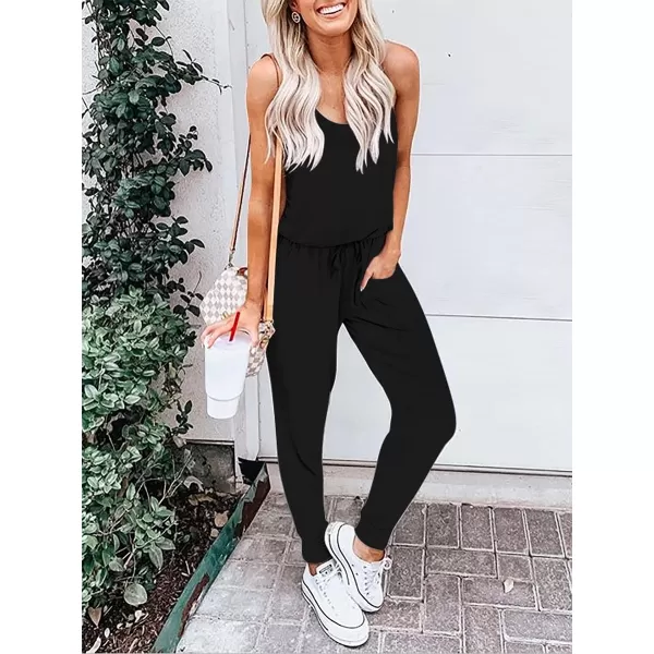 Caracilia Women's Tank Jumpsuit Casual Sleeveless Jumpsuit Beam Foot Elasitic Waist Rompers Jumpsuits with Pockets