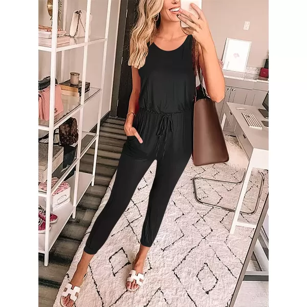 Caracilia Women's Tank Jumpsuit Casual Sleeveless Jumpsuit Beam Foot Elasitic Waist Rompers Jumpsuits with Pockets