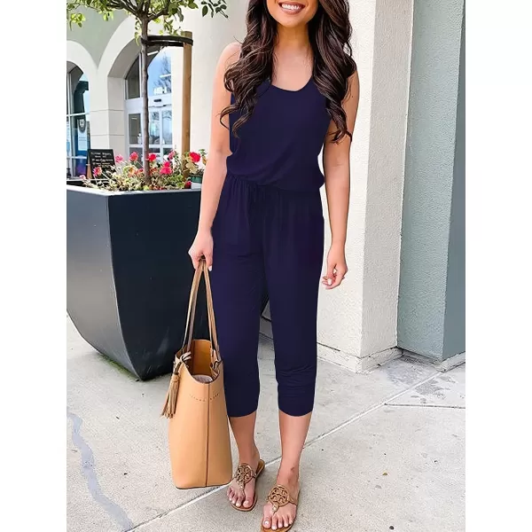 Caracilia Women's Tank Jumpsuit Casual Sleeveless Jumpsuit Beam Foot Elasitic Waist Rompers Jumpsuits with Pockets