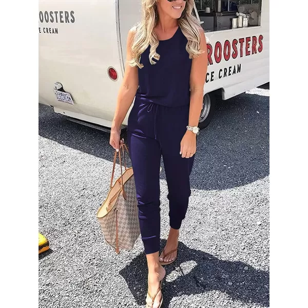 Caracilia Women's Tank Jumpsuit Casual Sleeveless Jumpsuit Beam Foot Elasitic Waist Rompers Jumpsuits with Pockets