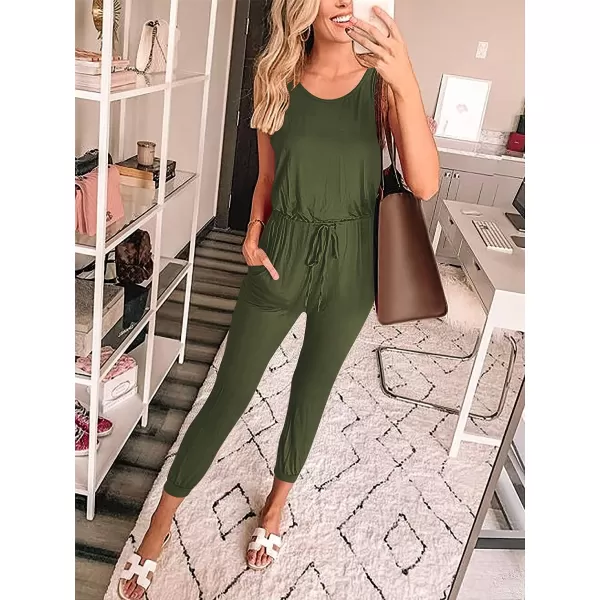 Caracilia Women's Tank Jumpsuit Casual Sleeveless Jumpsuit Beam Foot Elasitic Waist Rompers Jumpsuits with Pockets