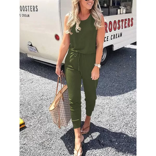 Caracilia Women's Tank Jumpsuit Casual Sleeveless Jumpsuit Beam Foot Elasitic Waist Rompers Jumpsuits with Pockets