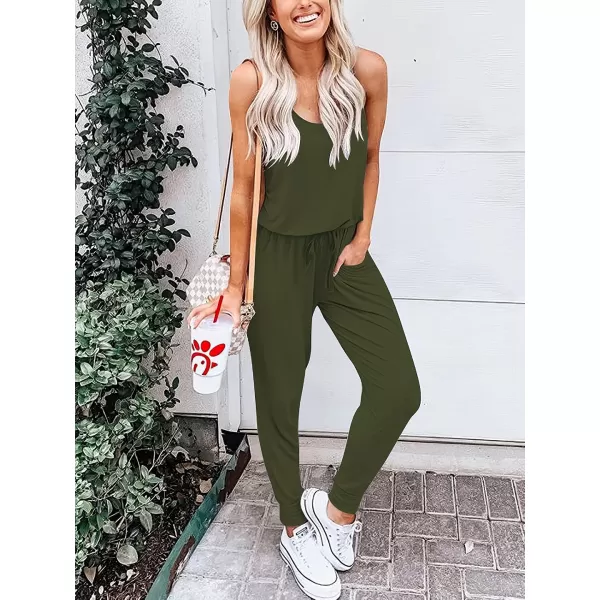 Caracilia Women's Tank Jumpsuit Casual Sleeveless Jumpsuit Beam Foot Elasitic Waist Rompers Jumpsuits with Pockets