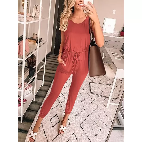 Caracilia Women's Tank Jumpsuit Casual Sleeveless Jumpsuit Beam Foot Elasitic Waist Rompers Jumpsuits with Pockets