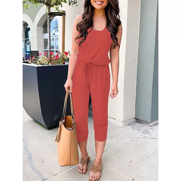 Caracilia Women's Tank Jumpsuit Casual Sleeveless Jumpsuit Beam Foot Elasitic Waist Rompers Jumpsuits with Pockets