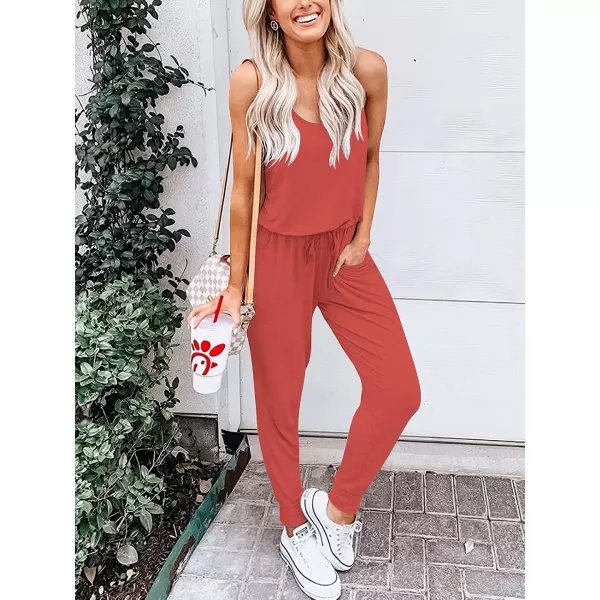 Caracilia Women's Tank Jumpsuit Casual Sleeveless Jumpsuit Beam Foot Elasitic Waist Rompers Jumpsuits with Pockets