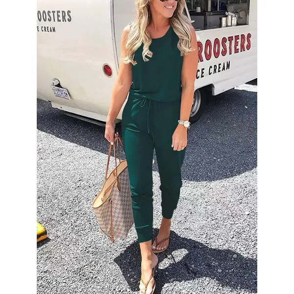 Caracilia Women's Tank Jumpsuit Casual Sleeveless Jumpsuit Beam Foot Elasitic Waist Rompers Jumpsuits with Pockets
