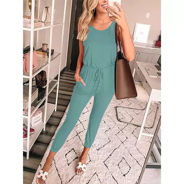 Caracilia Women's Tank Jumpsuit Casual Sleeveless Jumpsuit Beam Foot Elasitic Waist Rompers Jumpsuits with Pockets