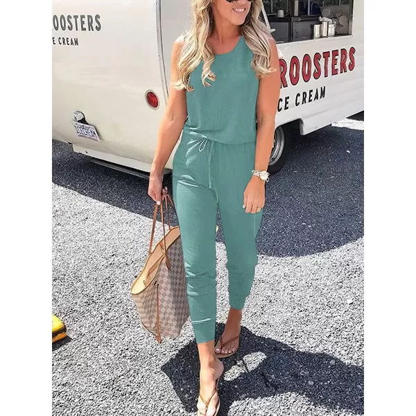 Caracilia Women's Tank Jumpsuit Casual Sleeveless Jumpsuit Beam Foot Elasitic Waist Rompers Jumpsuits with Pockets