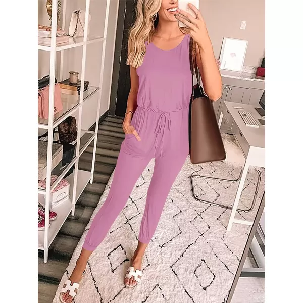 Caracilia Women's Tank Jumpsuit Casual Sleeveless Jumpsuit Beam Foot Elasitic Waist Rompers Jumpsuits with Pockets
