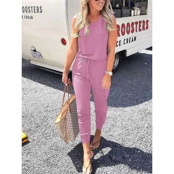 Caracilia Women's Tank Jumpsuit Casual Sleeveless Jumpsuit Beam Foot Elasitic Waist Rompers Jumpsuits with Pockets