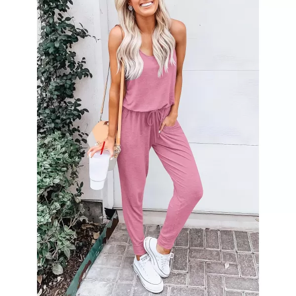 Caracilia Women's Tank Jumpsuit Casual Sleeveless Jumpsuit Beam Foot Elasitic Waist Rompers Jumpsuits with Pockets