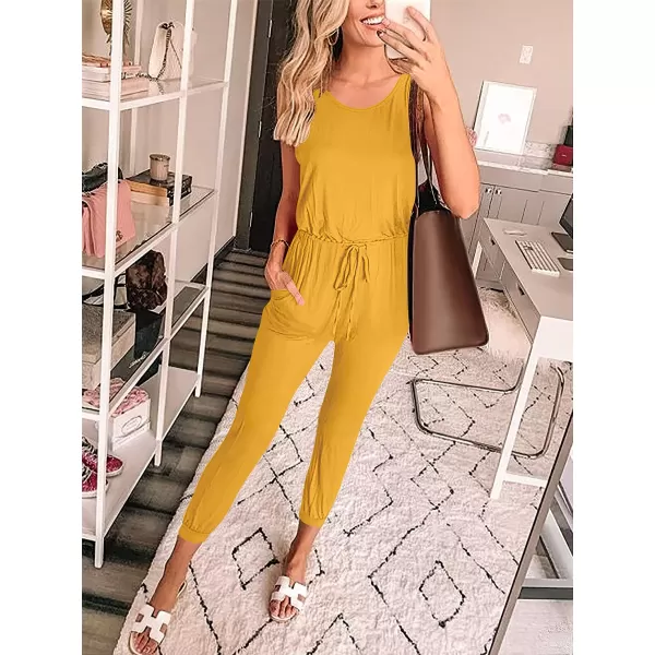 Caracilia Women's Tank Jumpsuit Casual Sleeveless Jumpsuit Beam Foot Elasitic Waist Rompers Jumpsuits with Pockets