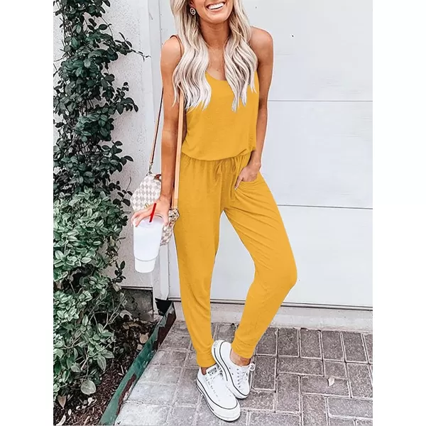 Caracilia Women's Tank Jumpsuit Casual Sleeveless Jumpsuit Beam Foot Elasitic Waist Rompers Jumpsuits with Pockets