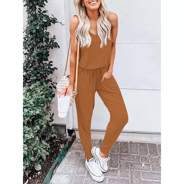 Caracilia Women's Tank Jumpsuit Casual Sleeveless Jumpsuit Beam Foot Elasitic Waist Rompers Jumpsuits with Pockets