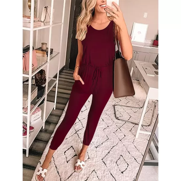 Caracilia Women's Tank Jumpsuit Casual Sleeveless Jumpsuit Beam Foot Elasitic Waist Rompers Jumpsuits with Pockets