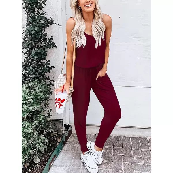 Caracilia Women's Tank Jumpsuit Casual Sleeveless Jumpsuit Beam Foot Elasitic Waist Rompers Jumpsuits with Pockets
