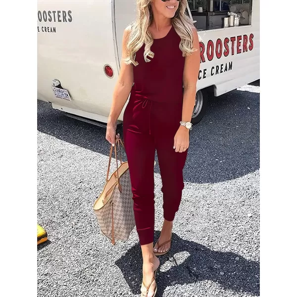 Caracilia Women's Tank Jumpsuit Casual Sleeveless Jumpsuit Beam Foot Elasitic Waist Rompers Jumpsuits with Pockets