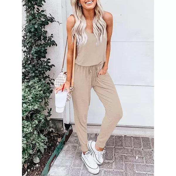 Caracilia Women's Tank Jumpsuit Casual Sleeveless Jumpsuit Beam Foot Elasitic Waist Rompers Jumpsuits with Pockets