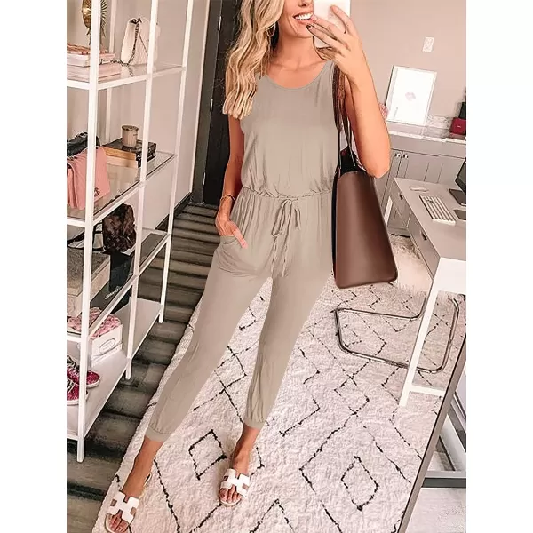 Caracilia Women's Tank Jumpsuit Casual Sleeveless Jumpsuit Beam Foot Elasitic Waist Rompers Jumpsuits with Pockets