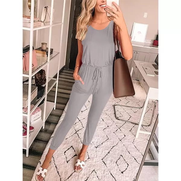 Caracilia Women's Tank Jumpsuit Casual Sleeveless Jumpsuit Beam Foot Elasitic Waist Rompers Jumpsuits with Pockets