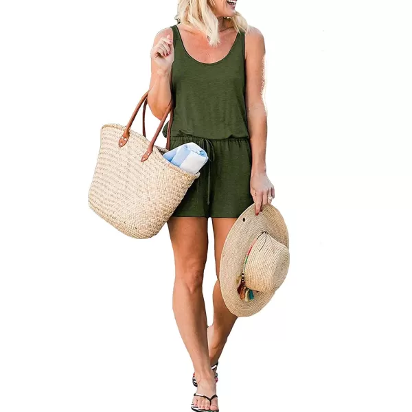 Caracilia Women's Tank Jumpsuit Casual Sleeveless Jumpsuit Beam Foot Elasitic Waist Rompers Jumpsuits with Pockets