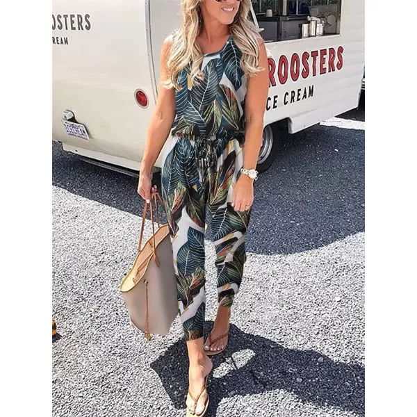 Caracilia Women's Tank Jumpsuit Casual Sleeveless Jumpsuit Beam Foot Elasitic Waist Rompers Jumpsuits with Pockets