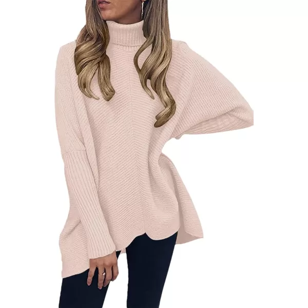 Caracilia Womens Turtleneck Long Sleeve Sweater Irregular Hem Casual Pullover Knit Tops