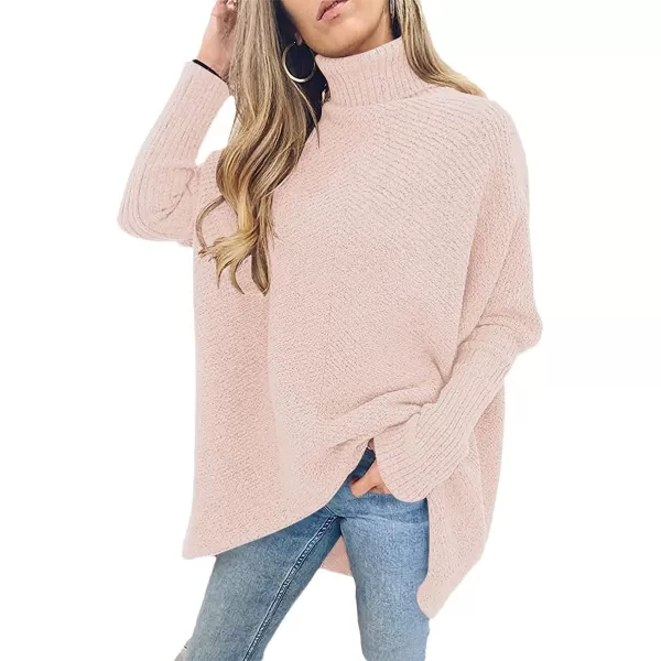 Caracilia Womens Turtleneck Long Sleeve Sweater Irregular Hem Casual Pullover Knit Tops