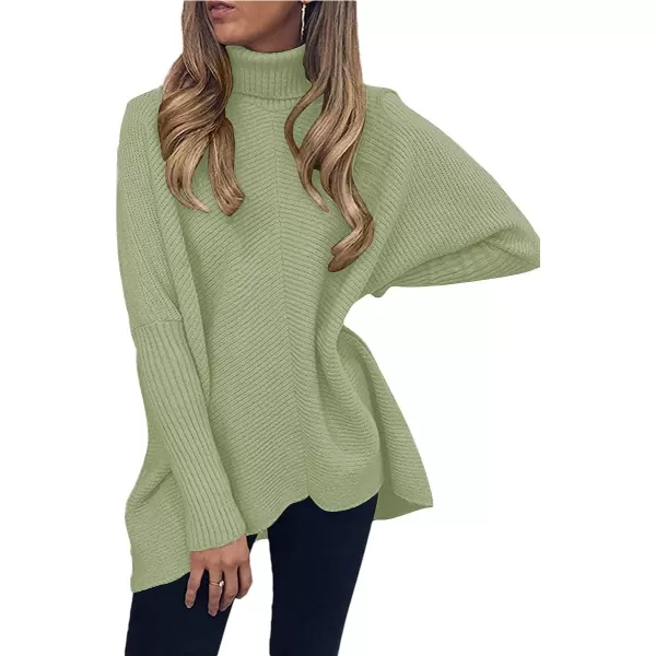 Caracilia Womens Turtleneck Long Sleeve Sweater Irregular Hem Casual Pullover Knit Tops