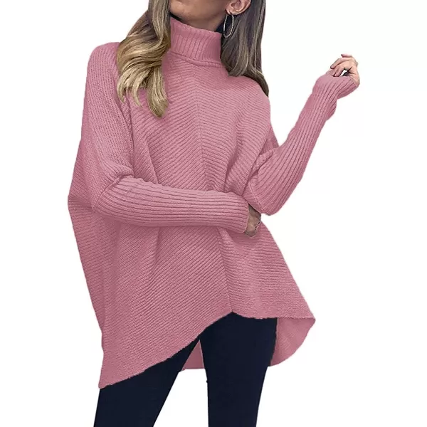 Caracilia Womens Turtleneck Long Sleeve Sweater Irregular Hem Casual Pullover Knit Tops