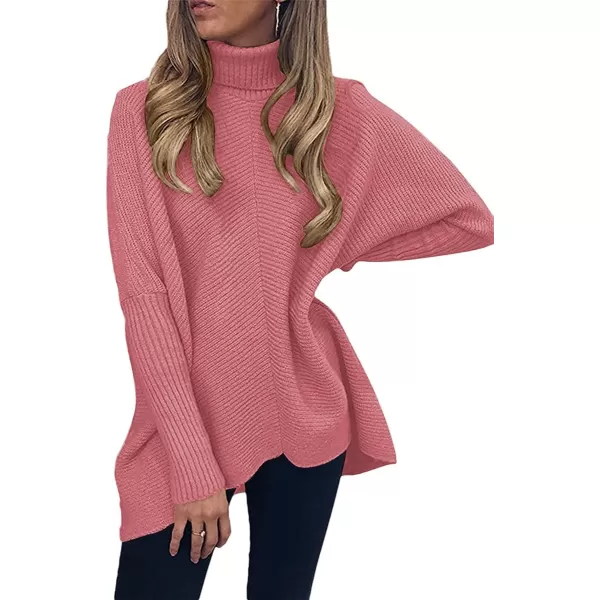 Caracilia Womens Turtleneck Long Sleeve Sweater Irregular Hem Casual Pullover Knit Tops