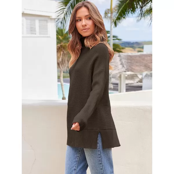 Caracilia Women's Turtleneck Oversized 2023 Fall Long Batwing Sleeve Pullover Knit Tunic Sweater Top with Spilt Hem