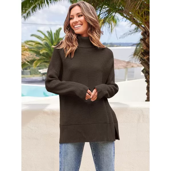 Caracilia Women's Turtleneck Oversized 2023 Fall Long Batwing Sleeve Pullover Knit Tunic Sweater Top with Spilt Hem