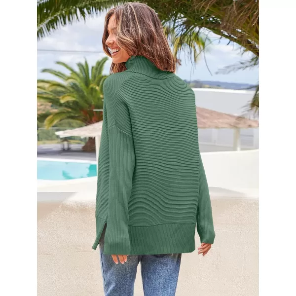 Caracilia Women's Turtleneck Oversized 2023 Fall Long Batwing Sleeve Pullover Knit Tunic Sweater Top with Spilt Hem
