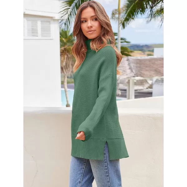 Caracilia Women's Turtleneck Oversized 2023 Fall Long Batwing Sleeve Pullover Knit Tunic Sweater Top with Spilt Hem