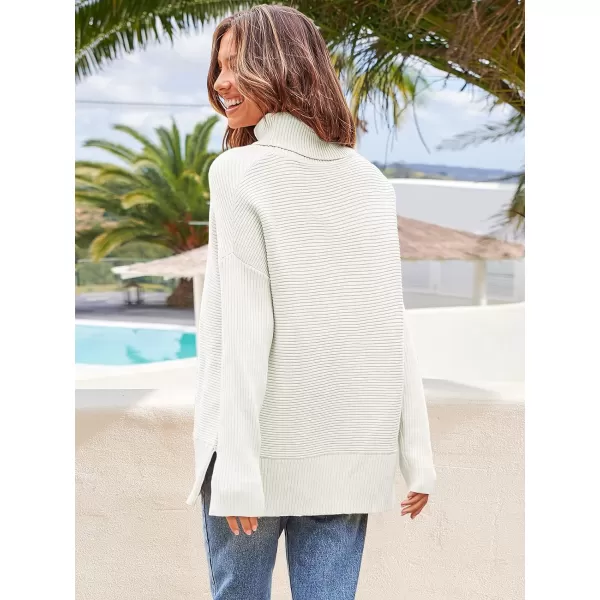 Caracilia Women's Turtleneck Oversized 2023 Fall Long Batwing Sleeve Pullover Knit Tunic Sweater Top with Spilt Hem