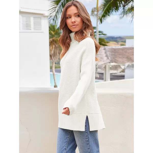 Caracilia Women's Turtleneck Oversized 2023 Fall Long Batwing Sleeve Pullover Knit Tunic Sweater Top with Spilt Hem