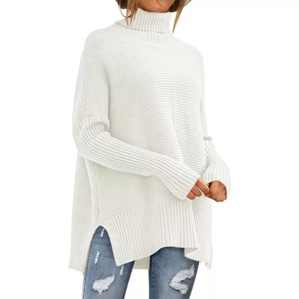 Caracilia Women's Turtleneck Oversized 2023 Fall Long Batwing Sleeve Pullover Knit Tunic Sweater Top with Spilt Hem