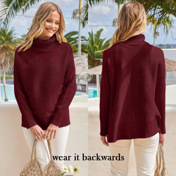 Caracilia Women's Turtleneck Oversized 2023 Fall Long Batwing Sleeve Pullover Knit Tunic Sweater Top with Spilt Hem